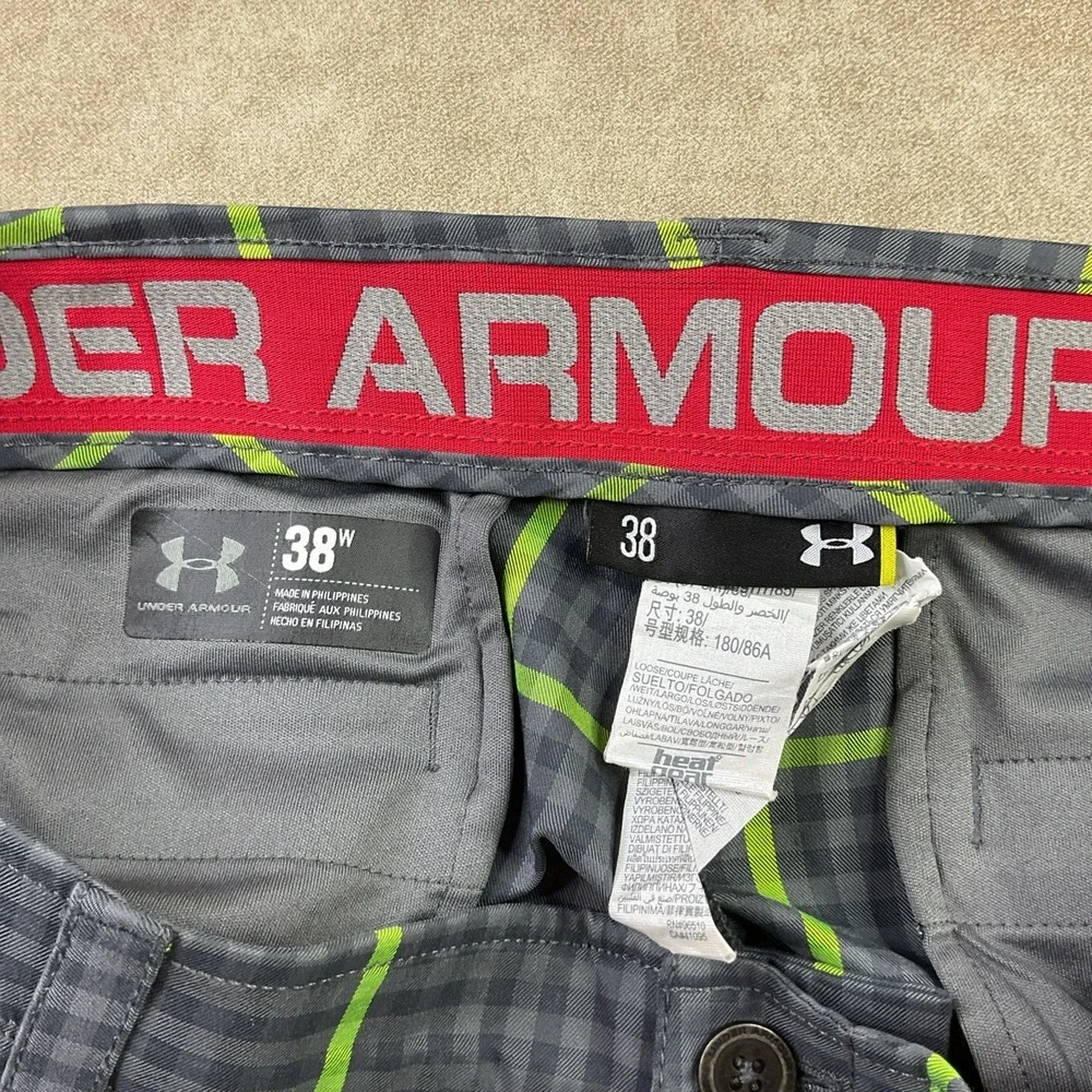 Under Armour Golf Shorts Men Sz 38 Gingham Plaid 11'' Flat Front Casual UA